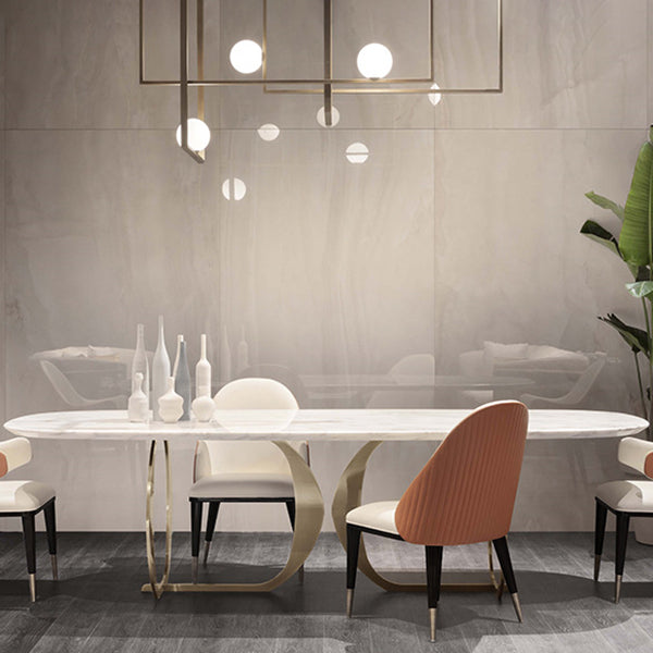 Traditional Luxury Dining Table Oval White Table with Gold Frame Clearhalo ' dining_table' 'Dining Tables & Seating' 'Dining Tables' 'furn' 'furn_dining_table' 'Furniture' 'furniture_dining_table' 'Kitchen & Dining Furniture' 'kitchen&dining_furn' 'kitchen' 'kitchen_dining_table' 4317296