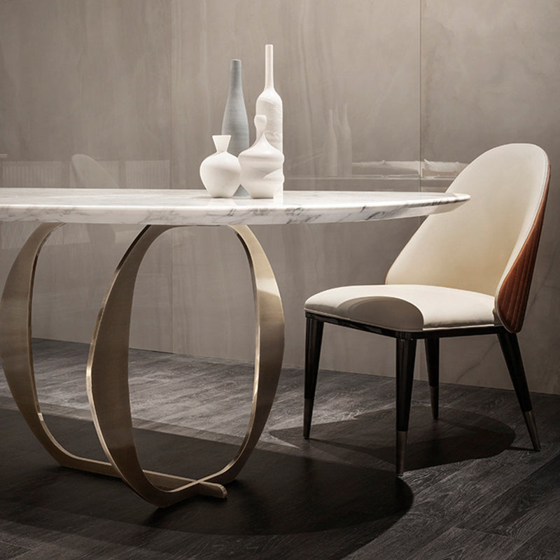 Traditional Luxury Dining Table Oval White Table with Gold Frame Clearhalo ' dining_table' 'Dining Tables & Seating' 'Dining Tables' 'furn' 'furn_dining_table' 'Furniture' 'furniture_dining_table' 'Kitchen & Dining Furniture' 'kitchen&dining_furn' 'kitchen' 'kitchen_dining_table' 4317297