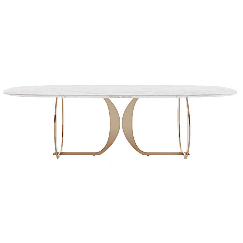 Traditional Luxury Dining Table Oval White Table with Gold Frame Without Chairs Clearhalo ' dining_table' 'Dining Tables & Seating' 'Dining Tables' 'furn' 'furn_dining_table' 'Furniture' 'furniture_dining_table' 'Kitchen & Dining Furniture' 'kitchen&dining_furn' 'kitchen' 'kitchen_dining_table' 4317298