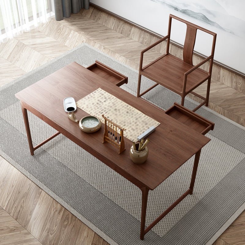 Industrial Ash Wood Dining Table Brown Rectangle Table with Double Pedestal Clearhalo ' dining_table' 'Dining Tables & Seating' 'Dining Tables' 'furn' 'furn_dining_table' 'Furniture' 'furniture_dining_table' 'Kitchen & Dining Furniture' 'kitchen&dining_furn' 'kitchen' 'kitchen_dining_table' 4317412