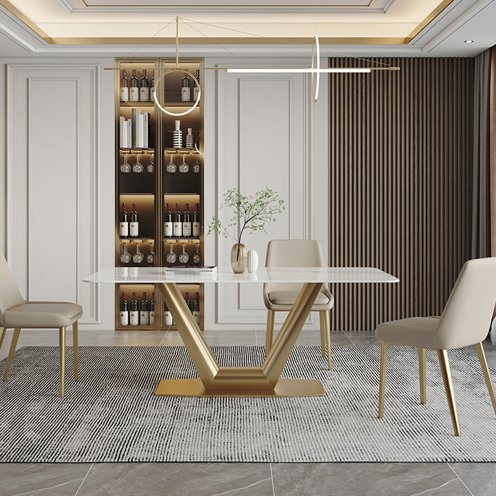 Traditional Luxury Rectangle Dining Site Table Stainless Steel Dinette Table Clearhalo ' dining_table' 'Dining Tables & Seating' 'Dining Tables' 'furn' 'furn_dining_table' 'Furniture' 'furniture_dining_table' 'Kitchen & Dining Furniture' 'kitchen&dining_furn' 'kitchen' 'kitchen_dining_table' 4317512