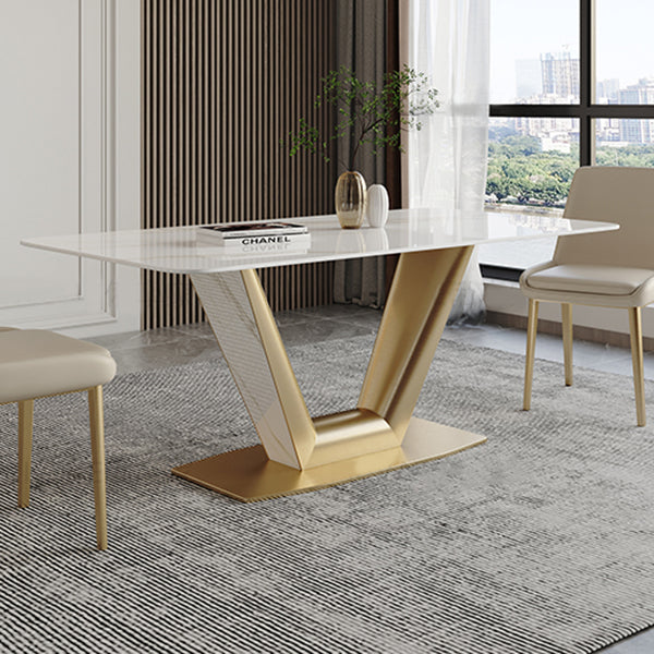 Traditional Luxury Rectangle Dining Site Table Stainless Steel Dinette Table Clearhalo ' dining_table' 'Dining Tables & Seating' 'Dining Tables' 'furn' 'furn_dining_table' 'Furniture' 'furniture_dining_table' 'Kitchen & Dining Furniture' 'kitchen&dining_furn' 'kitchen' 'kitchen_dining_table' 4317514