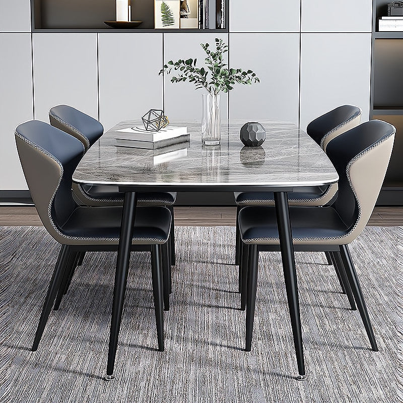 Sintered Stone Dining Table Industrial Style Black 4 Legs Base Rectangle Table for Dining Room Clearhalo ' dining_table' 'Dining Tables & Seating' 'Dining Tables' 'furn' 'furn_dining_table' 'Furniture' 'furniture_dining_table' 'Kitchen & Dining Furniture' 'kitchen&dining_furn' 'kitchen' 'kitchen_dining_table' 4317525