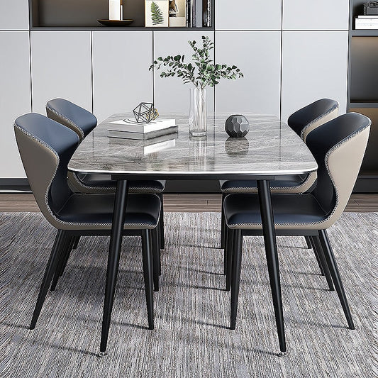 Sintered Stone Dining Table Industrial Style Black 4 Legs Base Rectangle Table for Dining Room