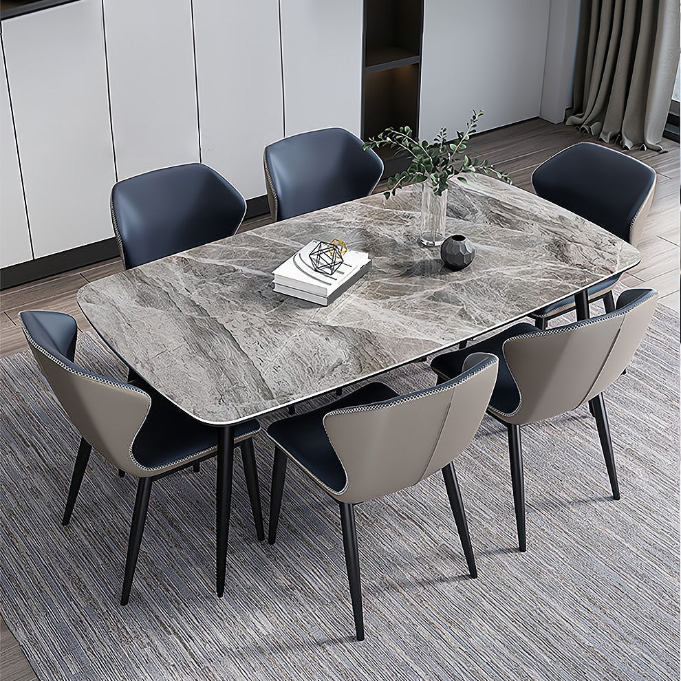 Sintered Stone Dining Table Industrial Style Black 4 Legs Base Rectangle Table for Dining Room Clearhalo ' dining_table' 'Dining Tables & Seating' 'Dining Tables' 'furn' 'furn_dining_table' 'Furniture' 'furniture_dining_table' 'Kitchen & Dining Furniture' 'kitchen&dining_furn' 'kitchen' 'kitchen_dining_table' 4317526