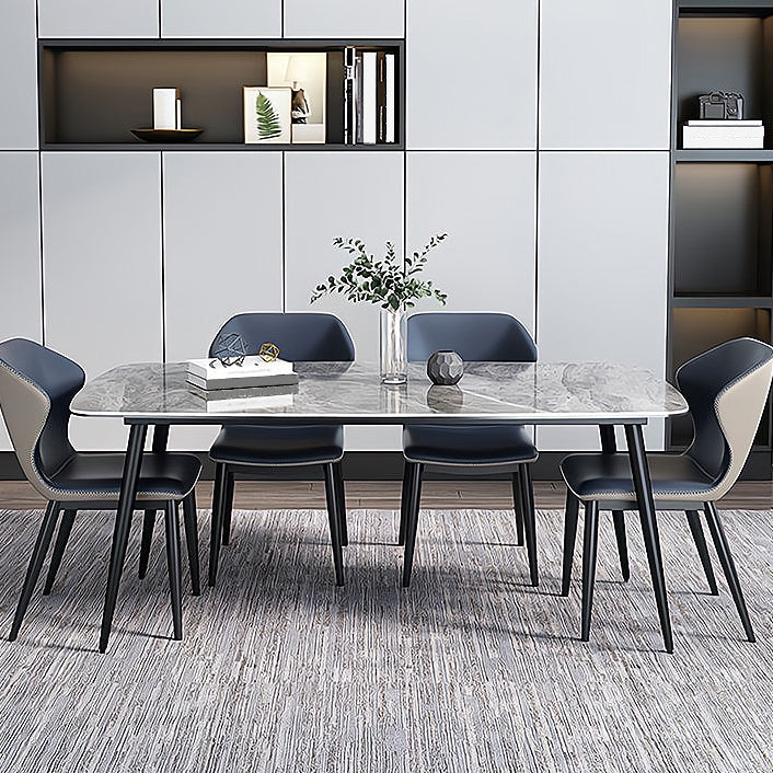 Sintered Stone Dining Table Industrial Style Black 4 Legs Base Rectangle Table for Dining Room Clearhalo ' dining_table' 'Dining Tables & Seating' 'Dining Tables' 'furn' 'furn_dining_table' 'Furniture' 'furniture_dining_table' 'Kitchen & Dining Furniture' 'kitchen&dining_furn' 'kitchen' 'kitchen_dining_table' 4317527