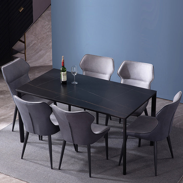 Sintered Stone Dining Table Industrial Black 4 Legs Base Rectangle Table for Home Black Without Chairs Clearhalo ' dining_table' 'Dining Tables & Seating' 'Dining Tables' 'furn' 'furn_dining_table' 'Furniture' 'furniture_dining_table' 'Kitchen & Dining Furniture' 'kitchen&dining_furn' 'kitchen' 'kitchen_dining_table' 4317544