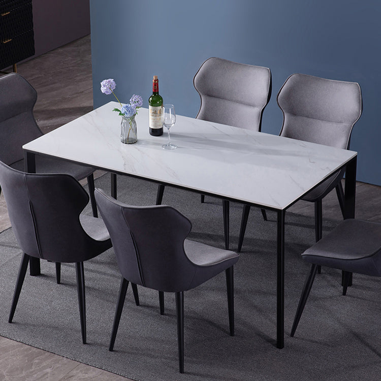 Sintered Stone Dining Table Industrial Black 4 Legs Base Rectangle Table for Home Clearhalo ' dining_table' 'Dining Tables & Seating' 'Dining Tables' 'furn' 'furn_dining_table' 'Furniture' 'furniture_dining_table' 'Kitchen & Dining Furniture' 'kitchen&dining_furn' 'kitchen' 'kitchen_dining_table' 4317545