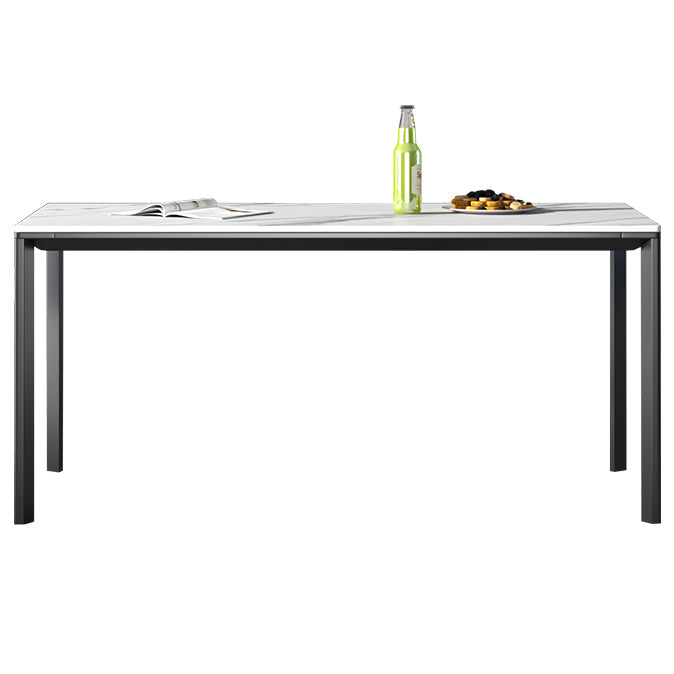 Sintered Stone Dining Table Industrial Black 4 Legs Base Rectangle Table for Home White Without Chairs Clearhalo ' dining_table' 'Dining Tables & Seating' 'Dining Tables' 'furn' 'furn_dining_table' 'Furniture' 'furniture_dining_table' 'Kitchen & Dining Furniture' 'kitchen&dining_furn' 'kitchen' 'kitchen_dining_table' 4317546