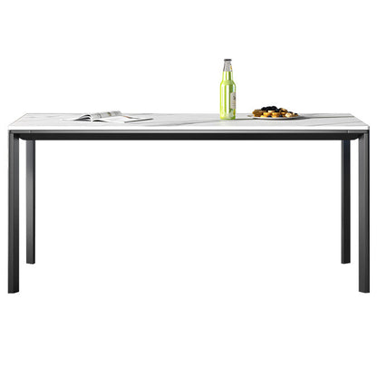 Sintered Stone Dining Table Industrial Black 4 Legs Base Rectangle Table for Home White Without Chairs Clearhalo ' dining_table' 'Dining Tables & Seating' 'Dining Tables' 'furn' 'furn_dining_table' 'Furniture' 'furniture_dining_table' 'Kitchen & Dining Furniture' 'kitchen&dining_furn' 'kitchen' 'kitchen_dining_table' 4317546
