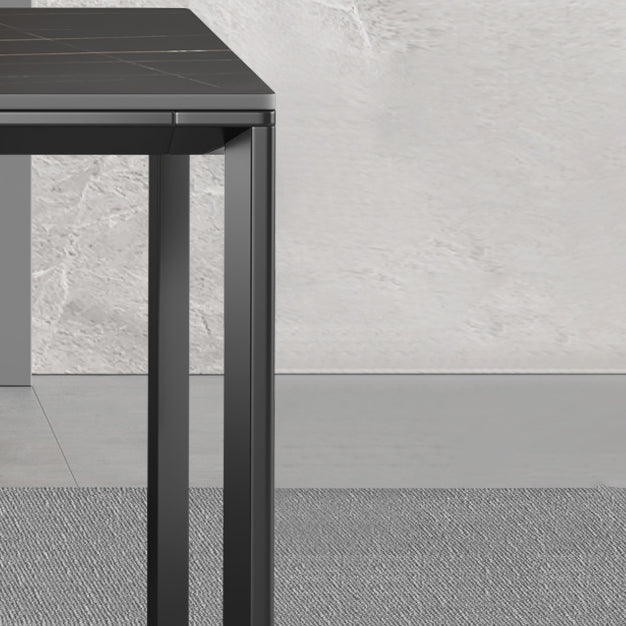 Sintered Stone Dining Table Industrial Black 4 Legs Base Rectangle Table for Home Clearhalo ' dining_table' 'Dining Tables & Seating' 'Dining Tables' 'furn' 'furn_dining_table' 'Furniture' 'furniture_dining_table' 'Kitchen & Dining Furniture' 'kitchen&dining_furn' 'kitchen' 'kitchen_dining_table' 4317549