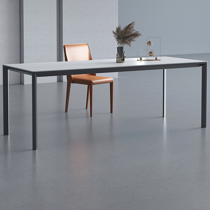 Sintered Stone Dining Table Industrial Black 4 Legs Base Rectangle Table for Home Clearhalo ' dining_table' 'Dining Tables & Seating' 'Dining Tables' 'furn' 'furn_dining_table' 'Furniture' 'furniture_dining_table' 'Kitchen & Dining Furniture' 'kitchen&dining_furn' 'kitchen' 'kitchen_dining_table' 4317551