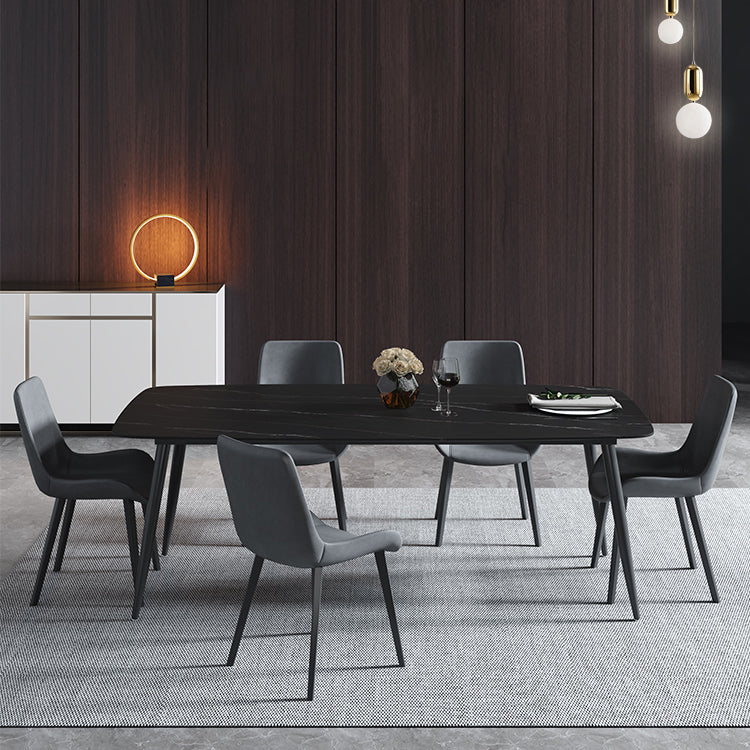Sintered Stone Dining Table 4 Legs Black Carbon Steel Base Rectangle Table for Home Clearhalo ' dining_table' 'Dining Tables & Seating' 'Dining Tables' 'furn' 'furn_dining_table' 'Furniture' 'furniture_dining_table' 'Kitchen & Dining Furniture' 'kitchen&dining_furn' 'kitchen' 'kitchen_dining_table' 4317565