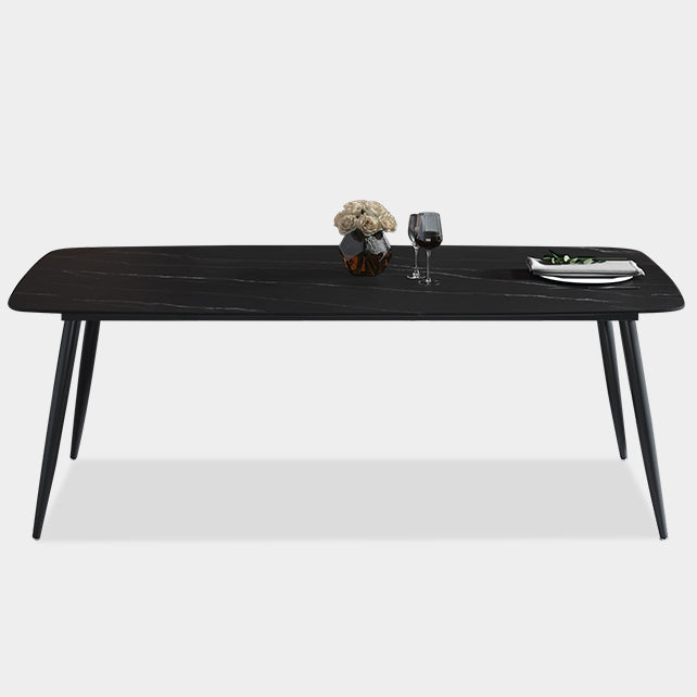 Sintered Stone Dining Table 4 Legs Black Carbon Steel Base Rectangle Table for Home Black Without Chairs Clearhalo ' dining_table' 'Dining Tables & Seating' 'Dining Tables' 'furn' 'furn_dining_table' 'Furniture' 'furniture_dining_table' 'Kitchen & Dining Furniture' 'kitchen&dining_furn' 'kitchen' 'kitchen_dining_table' 4317566