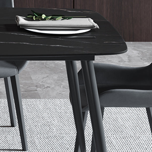 Sintered Stone Dining Table 4 Legs Black Carbon Steel Base Rectangle Table for Home Clearhalo ' dining_table' 'Dining Tables & Seating' 'Dining Tables' 'furn' 'furn_dining_table' 'Furniture' 'furniture_dining_table' 'Kitchen & Dining Furniture' 'kitchen&dining_furn' 'kitchen' 'kitchen_dining_table' 4317569