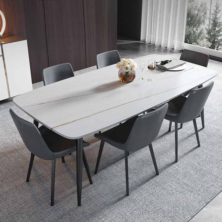 Sintered Stone Dining Table 4 Legs Black Carbon Steel Base Rectangle Table for Home White Gold Without Chairs Clearhalo ' dining_table' 'Dining Tables & Seating' 'Dining Tables' 'furn' 'furn_dining_table' 'Furniture' 'furniture_dining_table' 'Kitchen & Dining Furniture' 'kitchen&dining_furn' 'kitchen' 'kitchen_dining_table' 4317571
