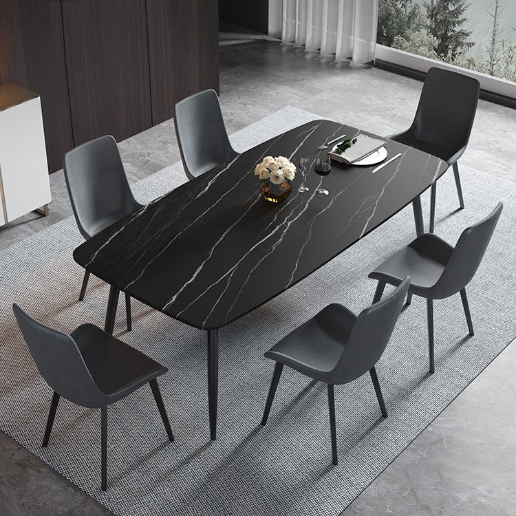Sintered Stone Dining Table 4 Legs Black Carbon Steel Base Rectangle Table for Home Clearhalo ' dining_table' 'Dining Tables & Seating' 'Dining Tables' 'furn' 'furn_dining_table' 'Furniture' 'furniture_dining_table' 'Kitchen & Dining Furniture' 'kitchen&dining_furn' 'kitchen' 'kitchen_dining_table' 4317572