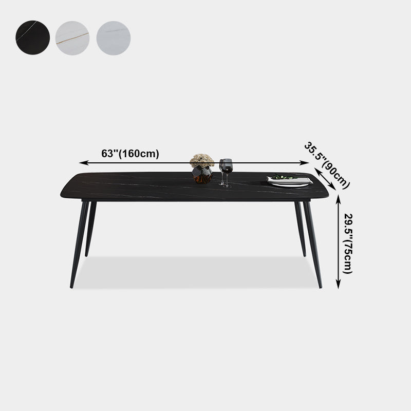 Sintered Stone Dining Table 4 Legs Black Carbon Steel Base Rectangle Table for Home Clearhalo ' dining_table' 'Dining Tables & Seating' 'Dining Tables' 'furn' 'furn_dining_table' 'Furniture' 'furniture_dining_table' 'Kitchen & Dining Furniture' 'kitchen&dining_furn' 'kitchen' 'kitchen_dining_table' 4317574