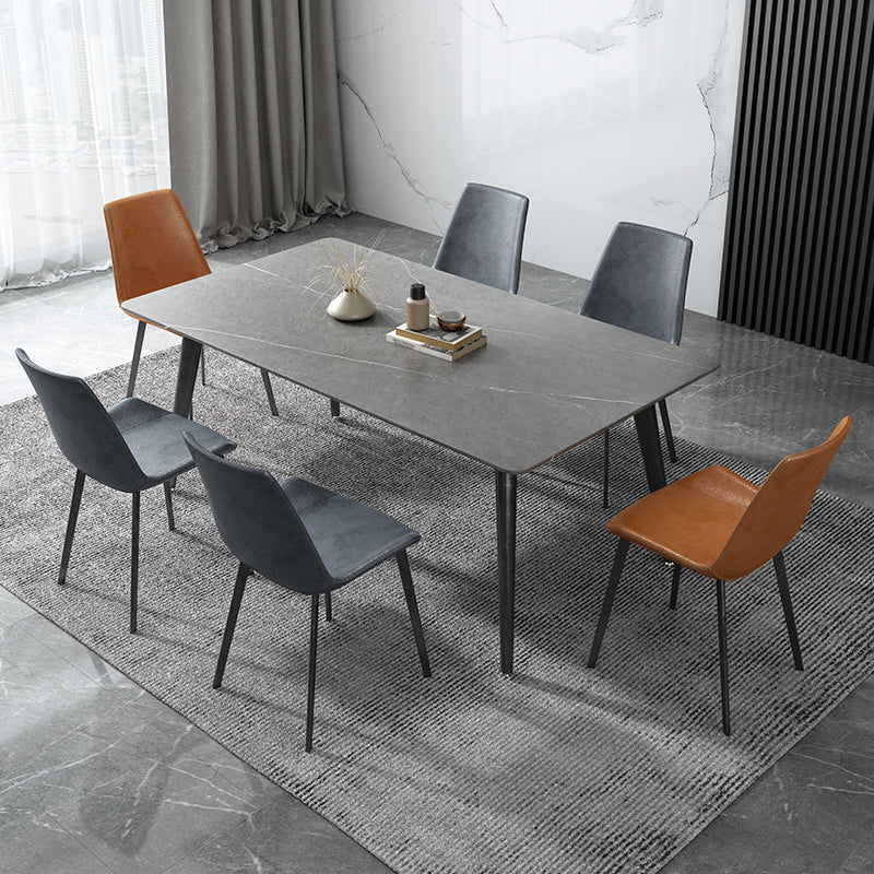 Industrial Sintered Stone Table 4 Legs Black Carbon Steel Base Rectangle Table for Home Gray Without Chairs Clearhalo ' dining_table' 'Dining Tables & Seating' 'Dining Tables' 'furn' 'furn_dining_table' 'Furniture' 'furniture_dining_table' 'Kitchen & Dining Furniture' 'kitchen&dining_furn' 'kitchen' 'kitchen_dining_table' 4317575