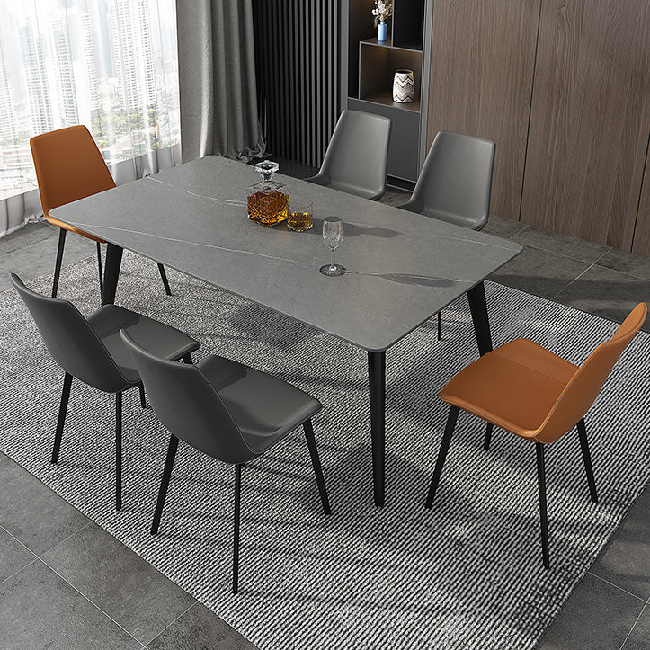 Industrial Sintered Stone Table 4 Legs Black Carbon Steel Base Rectangle Table for Home Clearhalo ' dining_table' 'Dining Tables & Seating' 'Dining Tables' 'furn' 'furn_dining_table' 'Furniture' 'furniture_dining_table' 'Kitchen & Dining Furniture' 'kitchen&dining_furn' 'kitchen' 'kitchen_dining_table' 4317578