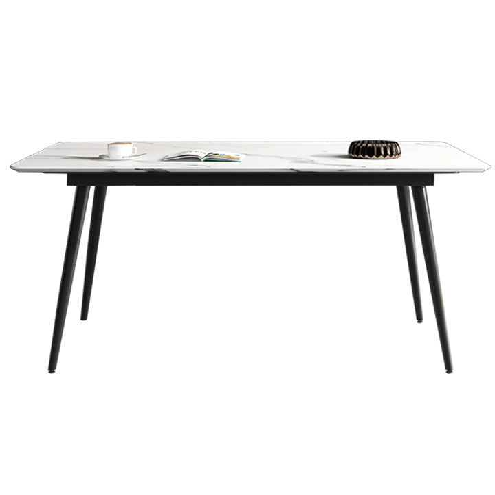 Industrial Sintered Stone Table 4 Legs Black Carbon Steel Base Rectangle Table for Home White Without Chairs Clearhalo ' dining_table' 'Dining Tables & Seating' 'Dining Tables' 'furn' 'furn_dining_table' 'Furniture' 'furniture_dining_table' 'Kitchen & Dining Furniture' 'kitchen&dining_furn' 'kitchen' 'kitchen_dining_table' 4317579