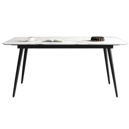 Industrial Sintered Stone Table 4 Legs Black Carbon Steel Base Rectangle Table for Home White Without Chairs Clearhalo ' dining_table' 'Dining Tables & Seating' 'Dining Tables' 'furn' 'furn_dining_table' 'Furniture' 'furniture_dining_table' 'Kitchen & Dining Furniture' 'kitchen&dining_furn' 'kitchen' 'kitchen_dining_table' 4317579
