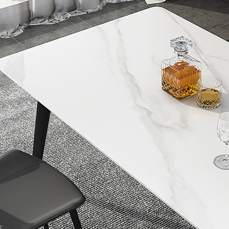 Industrial Sintered Stone Table 4 Legs Black Carbon Steel Base Rectangle Table for Home Clearhalo ' dining_table' 'Dining Tables & Seating' 'Dining Tables' 'furn' 'furn_dining_table' 'Furniture' 'furniture_dining_table' 'Kitchen & Dining Furniture' 'kitchen&dining_furn' 'kitchen' 'kitchen_dining_table' 4317580