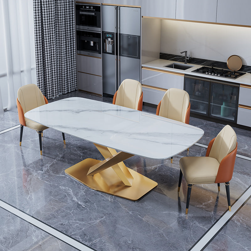Luxury Home Sintered Stone Table Rectangle Table with Gold Pedestal Base Clearhalo ' dining_table' 'Dining Tables & Seating' 'Dining Tables' 'furn' 'furn_dining_table' 'Furniture' 'furniture_dining_table' 'Kitchen & Dining Furniture' 'kitchen&dining_furn' 'kitchen' 'kitchen_dining_table' 4317590