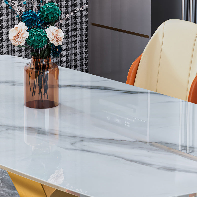 Luxury Home Sintered Stone Table Rectangle Table with Gold Pedestal Base Clearhalo ' dining_table' 'Dining Tables & Seating' 'Dining Tables' 'furn' 'furn_dining_table' 'Furniture' 'furniture_dining_table' 'Kitchen & Dining Furniture' 'kitchen&dining_furn' 'kitchen' 'kitchen_dining_table' 4317597