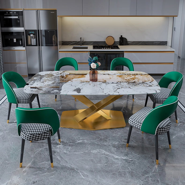 Luxury Home Sintered Stone Table Rectangle Table with Gold Pedestal Base Clearhalo ' dining_table' 'Dining Tables & Seating' 'Dining Tables' 'furn' 'furn_dining_table' 'Furniture' 'furniture_dining_table' 'Kitchen & Dining Furniture' 'kitchen&dining_furn' 'kitchen' 'kitchen_dining_table' 4317601