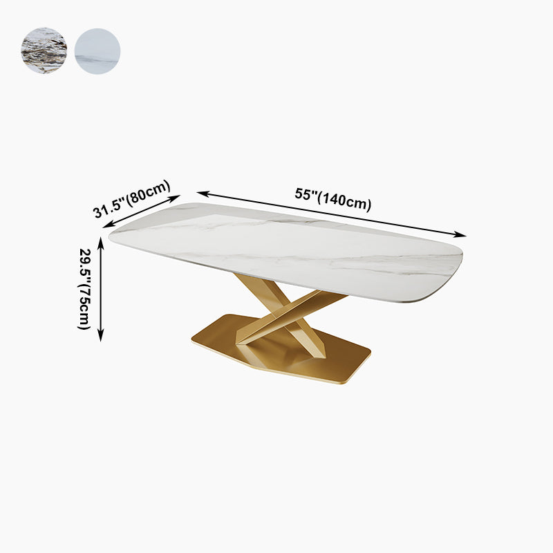 Luxury Home Sintered Stone Table Rectangle Table with Gold Pedestal Base Clearhalo ' dining_table' 'Dining Tables & Seating' 'Dining Tables' 'furn' 'furn_dining_table' 'Furniture' 'furniture_dining_table' 'Kitchen & Dining Furniture' 'kitchen&dining_furn' 'kitchen' 'kitchen_dining_table' 4317603
