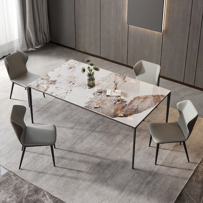 Industrial Style Sintered Stone Table 4 Legs Black Base Rectangle Table for Home Clearhalo ' dining_table' 'Dining Tables & Seating' 'Dining Tables' 'furn' 'furn_dining_table' 'Furniture' 'furniture_dining_table' 'Kitchen & Dining Furniture' 'kitchen&dining_furn' 'kitchen' 'kitchen_dining_table' 4317606