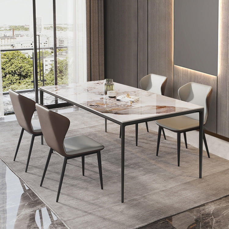 Industrial Style Sintered Stone Table 4 Legs Black Base Rectangle Table for Home Clearhalo ' dining_table' 'Dining Tables & Seating' 'Dining Tables' 'furn' 'furn_dining_table' 'Furniture' 'furniture_dining_table' 'Kitchen & Dining Furniture' 'kitchen&dining_furn' 'kitchen' 'kitchen_dining_table' 4317607