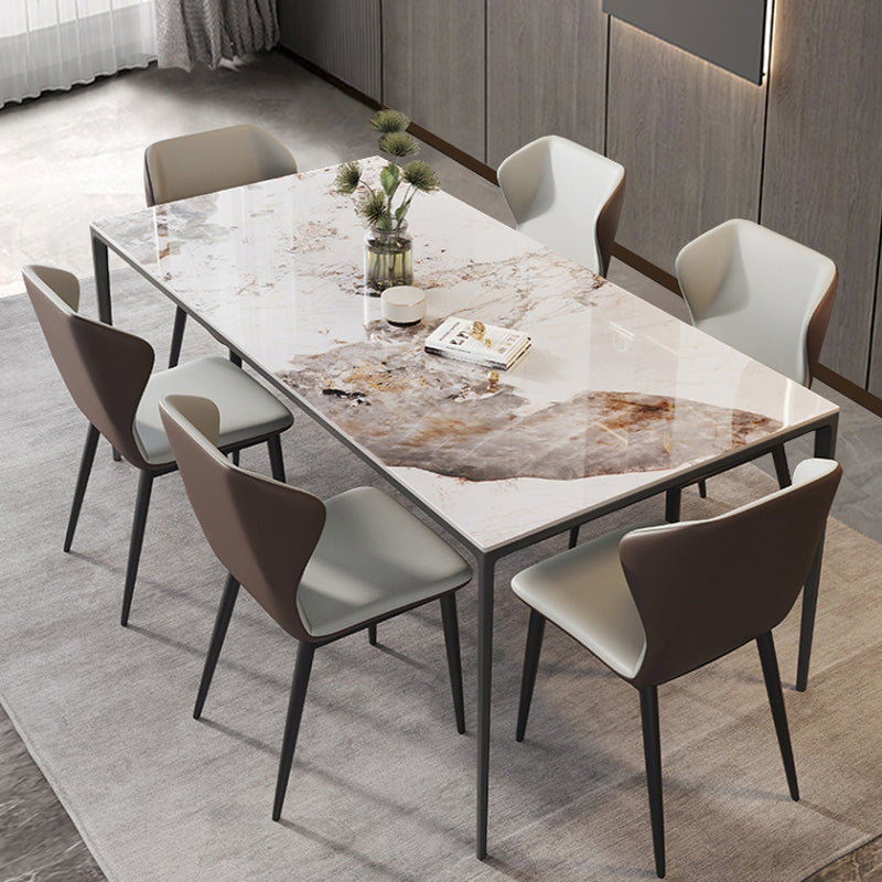 Industrial Style Sintered Stone Table 4 Legs Black Base Rectangle Table for Home Clearhalo ' dining_table' 'Dining Tables & Seating' 'Dining Tables' 'furn' 'furn_dining_table' 'Furniture' 'furniture_dining_table' 'Kitchen & Dining Furniture' 'kitchen&dining_furn' 'kitchen' 'kitchen_dining_table' 4317608