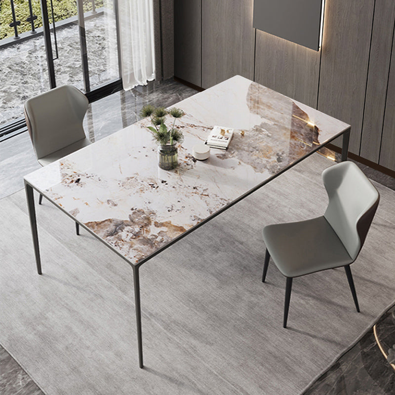 Industrial Style Sintered Stone Table 4 Legs Black Base Rectangle Table for Home Clearhalo ' dining_table' 'Dining Tables & Seating' 'Dining Tables' 'furn' 'furn_dining_table' 'Furniture' 'furniture_dining_table' 'Kitchen & Dining Furniture' 'kitchen&dining_furn' 'kitchen' 'kitchen_dining_table' 4317609