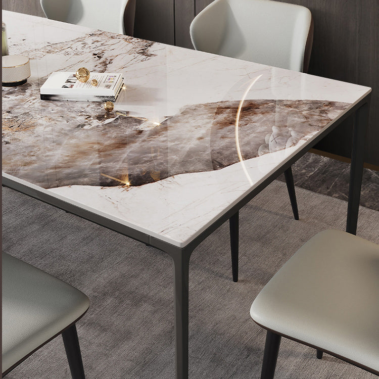 Industrial Style Sintered Stone Table 4 Legs Black Base Rectangle Table for Home Clearhalo ' dining_table' 'Dining Tables & Seating' 'Dining Tables' 'furn' 'furn_dining_table' 'Furniture' 'furniture_dining_table' 'Kitchen & Dining Furniture' 'kitchen&dining_furn' 'kitchen' 'kitchen_dining_table' 4317611