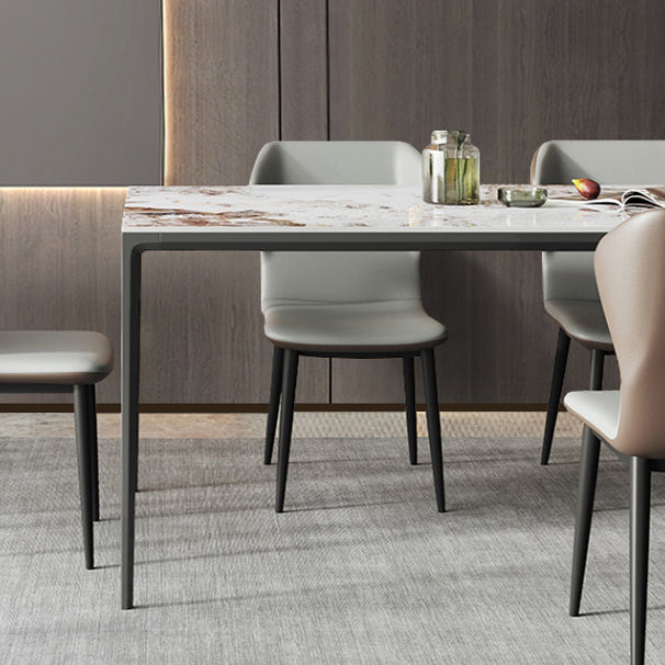 Industrial Style Sintered Stone Table 4 Legs Black Base Rectangle Table for Home Clearhalo ' dining_table' 'Dining Tables & Seating' 'Dining Tables' 'furn' 'furn_dining_table' 'Furniture' 'furniture_dining_table' 'Kitchen & Dining Furniture' 'kitchen&dining_furn' 'kitchen' 'kitchen_dining_table' 4317613