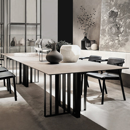 Industrial Style Sintered Stone Table Metallic Double Pedestal Base Rectangle Table White Without Chairs Clearhalo ' dining_table' 'Dining Tables & Seating' 'Dining Tables' 'furn' 'furn_dining_table' 'Furniture' 'furniture_dining_table' 'Kitchen & Dining Furniture' 'kitchen&dining_furn' 'kitchen' 'kitchen_dining_table' 4317618