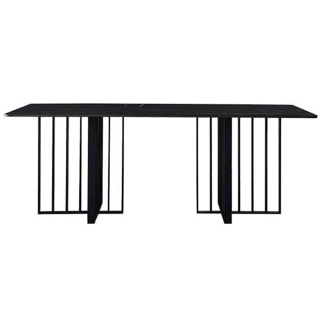 Industrial Style Sintered Stone Table Metallic Double Pedestal Base Rectangle Table Black Without Chairs Clearhalo ' dining_table' 'Dining Tables & Seating' 'Dining Tables' 'furn' 'furn_dining_table' 'Furniture' 'furniture_dining_table' 'Kitchen & Dining Furniture' 'kitchen&dining_furn' 'kitchen' 'kitchen_dining_table' 4317621