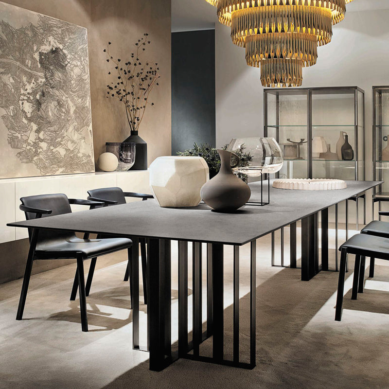 Industrial Style Sintered Stone Table Metallic Double Pedestal Base Rectangle Table Clearhalo ' dining_table' 'Dining Tables & Seating' 'Dining Tables' 'furn' 'furn_dining_table' 'Furniture' 'furniture_dining_table' 'Kitchen & Dining Furniture' 'kitchen&dining_furn' 'kitchen' 'kitchen_dining_table' 4317626