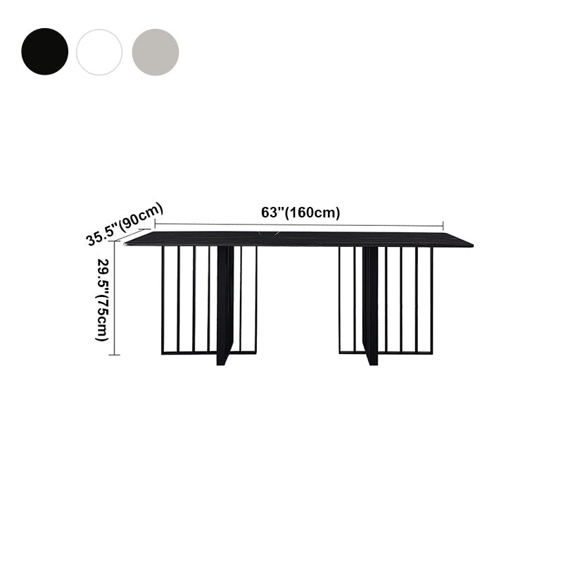 Industrial Style Sintered Stone Table Metallic Double Pedestal Base Rectangle Table Clearhalo ' dining_table' 'Dining Tables & Seating' 'Dining Tables' 'furn' 'furn_dining_table' 'Furniture' 'furniture_dining_table' 'Kitchen & Dining Furniture' 'kitchen&dining_furn' 'kitchen' 'kitchen_dining_table' 4317628