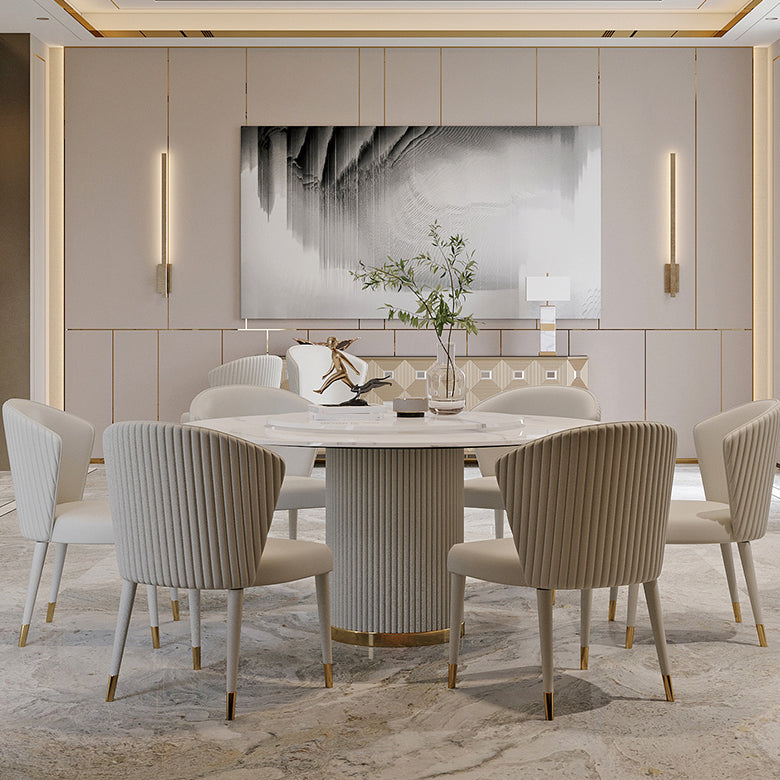 Traditional Luxury Round Dining Table White Sintered Stone Table with Pedestal Base Clearhalo ' dining_table' 'Dining Tables & Seating' 'Dining Tables' 'furn' 'furn_dining_table' 'Furniture' 'furniture_dining_table' 'Kitchen & Dining Furniture' 'kitchen&dining_furn' 'kitchen' 'kitchen_dining_table' 4317631