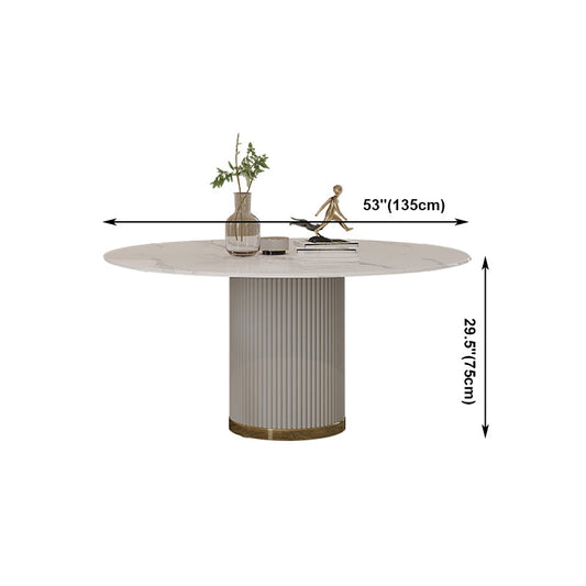 Traditional Luxury Round Dining Table White Sintered Stone Table with Pedestal Base