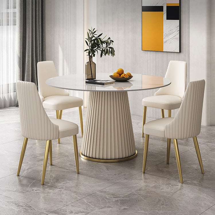 Round Traditional Luxury Dining Table White Sintered Stone Table with White Pedestal Base Clearhalo ' dining_table' 'Dining Tables & Seating' 'Dining Tables' 'furn' 'furn_dining_table' 'Furniture' 'furniture_dining_table' 'Kitchen & Dining Furniture' 'kitchen&dining_furn' 'kitchen' 'kitchen_dining_table' 4317657