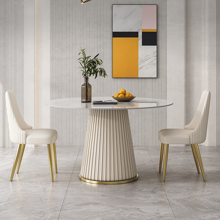 Round Traditional Luxury Dining Table White Sintered Stone Table with White Pedestal Base Clearhalo ' dining_table' 'Dining Tables & Seating' 'Dining Tables' 'furn' 'furn_dining_table' 'Furniture' 'furniture_dining_table' 'Kitchen & Dining Furniture' 'kitchen&dining_furn' 'kitchen' 'kitchen_dining_table' 4317658