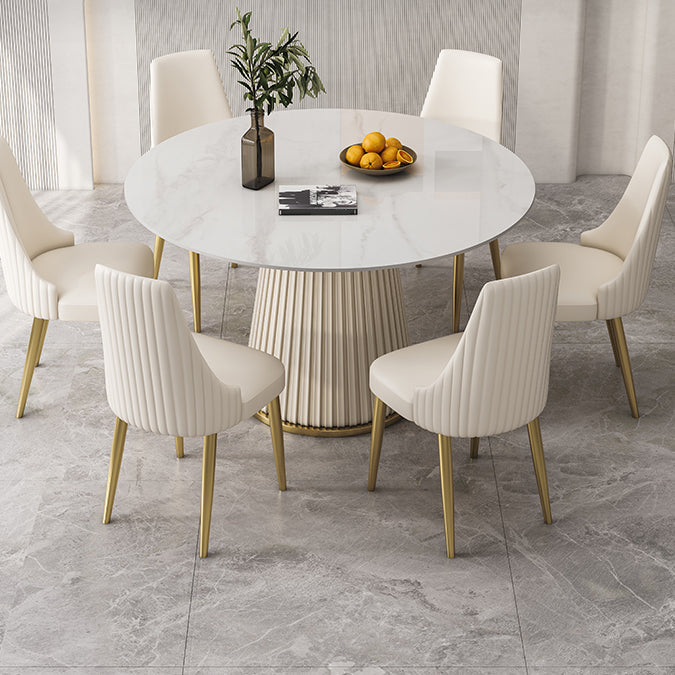 Round Traditional Luxury Dining Table White Sintered Stone Table with White Pedestal Base Clearhalo ' dining_table' 'Dining Tables & Seating' 'Dining Tables' 'furn' 'furn_dining_table' 'Furniture' 'furniture_dining_table' 'Kitchen & Dining Furniture' 'kitchen&dining_furn' 'kitchen' 'kitchen_dining_table' 4317659