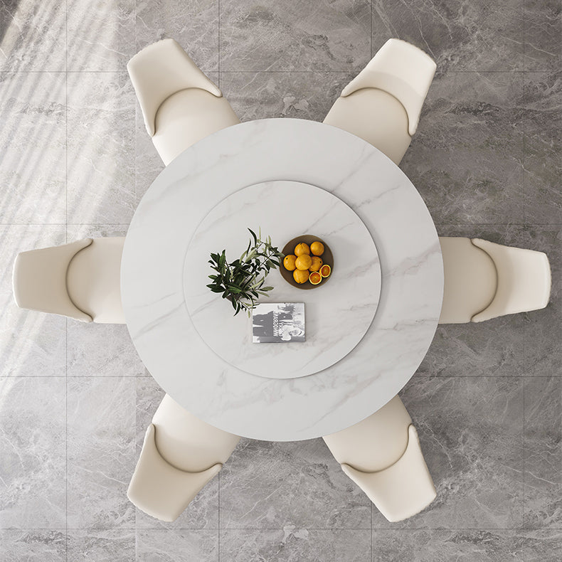 Round Traditional Luxury Dining Table White Sintered Stone Table with White Pedestal Base Clearhalo ' dining_table' 'Dining Tables & Seating' 'Dining Tables' 'furn' 'furn_dining_table' 'Furniture' 'furniture_dining_table' 'Kitchen & Dining Furniture' 'kitchen&dining_furn' 'kitchen' 'kitchen_dining_table' 4317660
