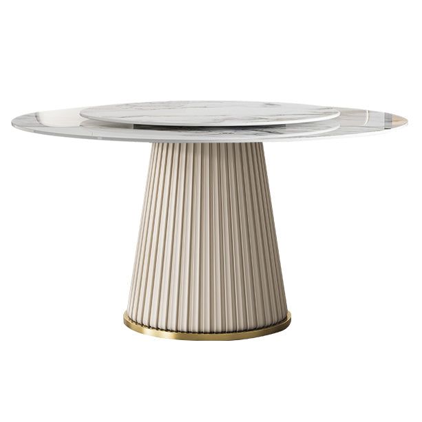 Round Traditional Luxury Dining Table White Sintered Stone Table with White Pedestal Base 47.2"L x 47.2"W x 29.5"H Lazy Susan Without Chairs Clearhalo ' dining_table' 'Dining Tables & Seating' 'Dining Tables' 'furn' 'furn_dining_table' 'Furniture' 'furniture_dining_table' 'Kitchen & Dining Furniture' 'kitchen&dining_furn' 'kitchen' 'kitchen_dining_table' 4317661