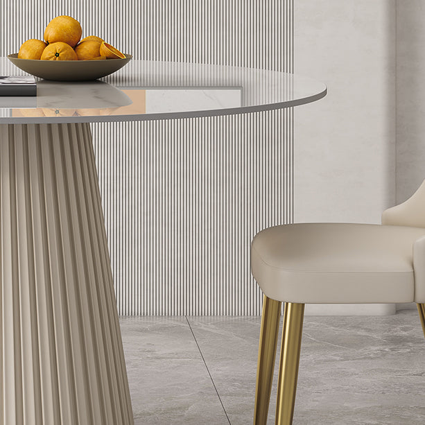 Round Traditional Luxury Dining Table White Sintered Stone Table with White Pedestal Base Clearhalo ' dining_table' 'Dining Tables & Seating' 'Dining Tables' 'furn' 'furn_dining_table' 'Furniture' 'furniture_dining_table' 'Kitchen & Dining Furniture' 'kitchen&dining_furn' 'kitchen' 'kitchen_dining_table' 4317664