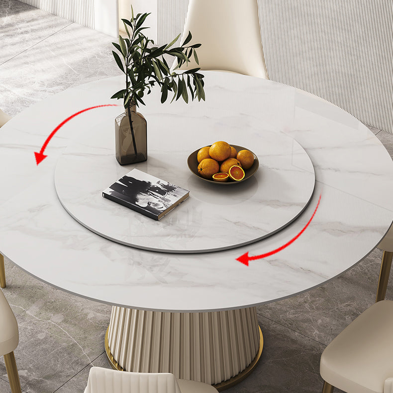 Round Traditional Luxury Dining Table White Sintered Stone Table with White Pedestal Base Clearhalo ' dining_table' 'Dining Tables & Seating' 'Dining Tables' 'furn' 'furn_dining_table' 'Furniture' 'furniture_dining_table' 'Kitchen & Dining Furniture' 'kitchen&dining_furn' 'kitchen' 'kitchen_dining_table' 4317665